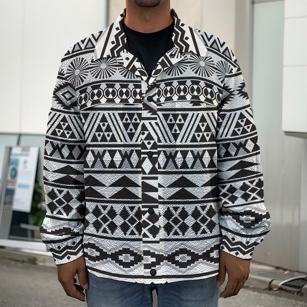 White And Grey Aztec Pattern Print Men's Shirt Jacket