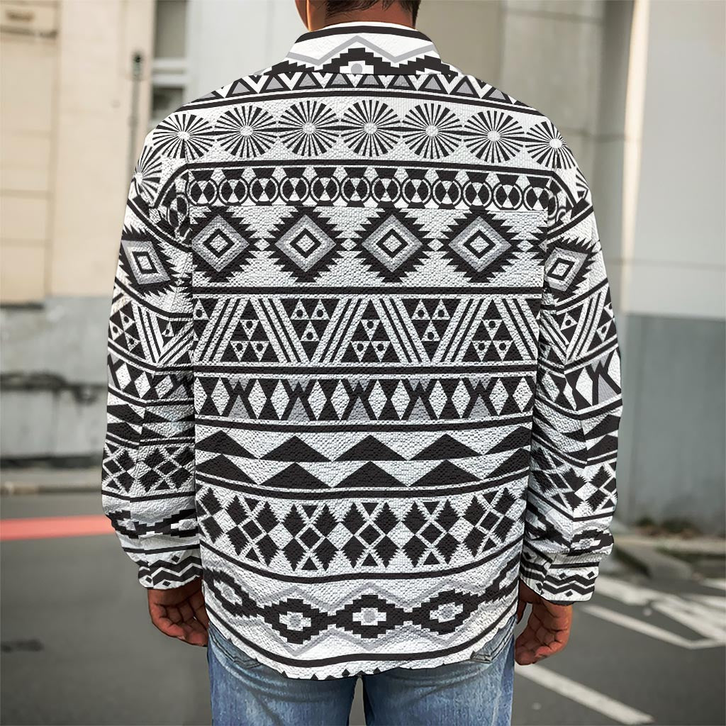 White And Grey Aztec Pattern Print Men's Shirt Jacket