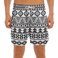 White And Grey Aztec Pattern Print Men's Split Running Shorts