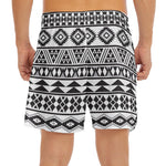 White And Grey Aztec Pattern Print Men's Split Running Shorts