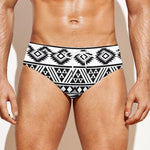 White And Grey Aztec Pattern Print Men's Swim Briefs