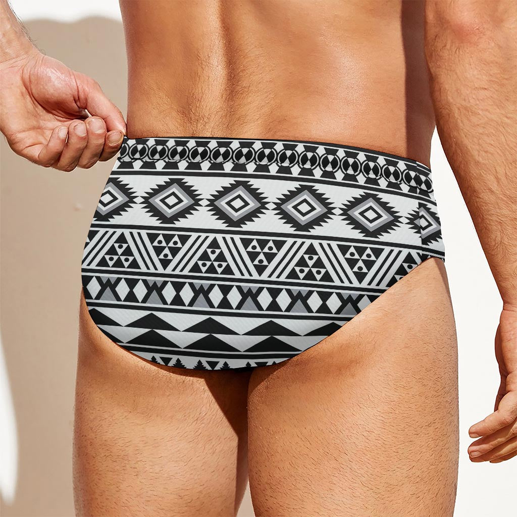 White And Grey Aztec Pattern Print Men's Swim Briefs