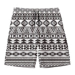 White And Grey Aztec Pattern Print Men's Swim Trunks