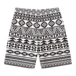 White And Grey Aztec Pattern Print Men's Swim Trunks