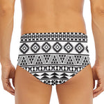 White And Grey Aztec Pattern Print Men's Triangle Swim Briefs