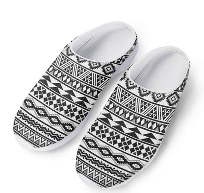 White And Grey Aztec Pattern Print Mesh Casual Shoes