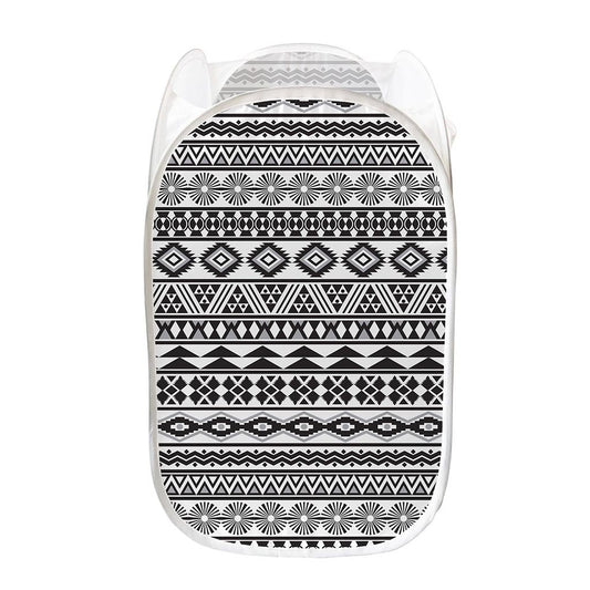 White And Grey Aztec Pattern Print Mesh Laundry Hamper