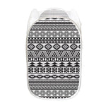 White And Grey Aztec Pattern Print Mesh Laundry Hamper