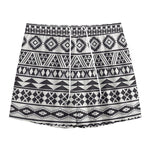 White And Grey Aztec Pattern Print Mesh Shorts