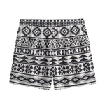 White And Grey Aztec Pattern Print Mesh Shorts