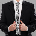 White And Grey Aztec Pattern Print Necktie