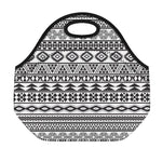 White And Grey Aztec Pattern Print Neoprene Lunch Bag