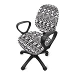 White And Grey Aztec Pattern Print Office Chair Cover