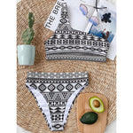 White And Grey Aztec Pattern Print One Shoulder Bikini Top