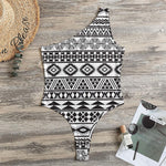 White And Grey Aztec Pattern Print One Shoulder Bodysuit