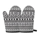 White And Grey Aztec Pattern Print Oven Mitts