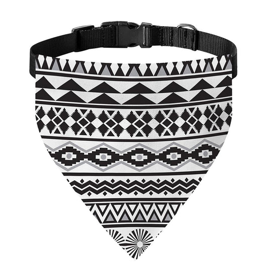 White And Grey Aztec Pattern Print Over The Collar Dog Bandana