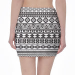 White And Grey Aztec Pattern Print Pencil Mini Skirt