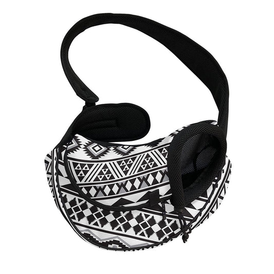 White And Grey Aztec Pattern Print Pet Sling Carrier