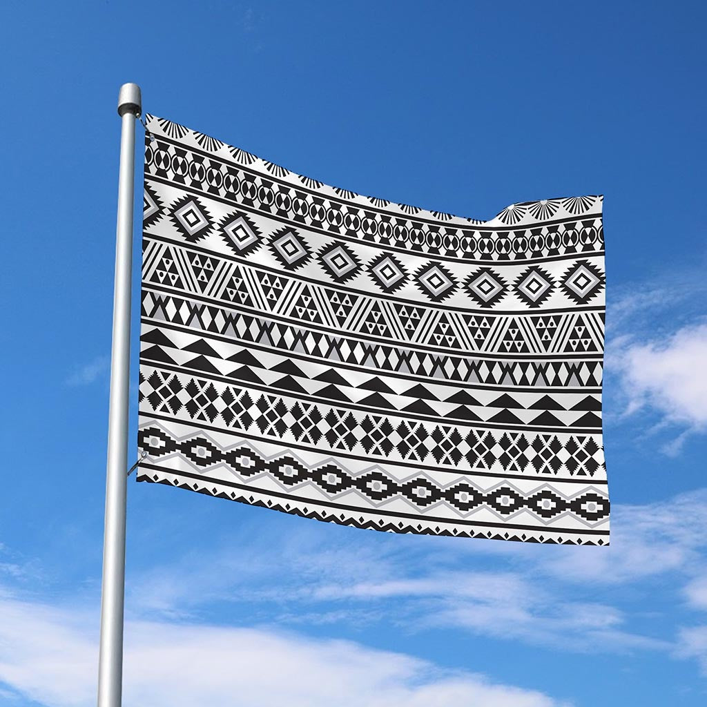 White And Grey Aztec Pattern Print Polyester Flag
