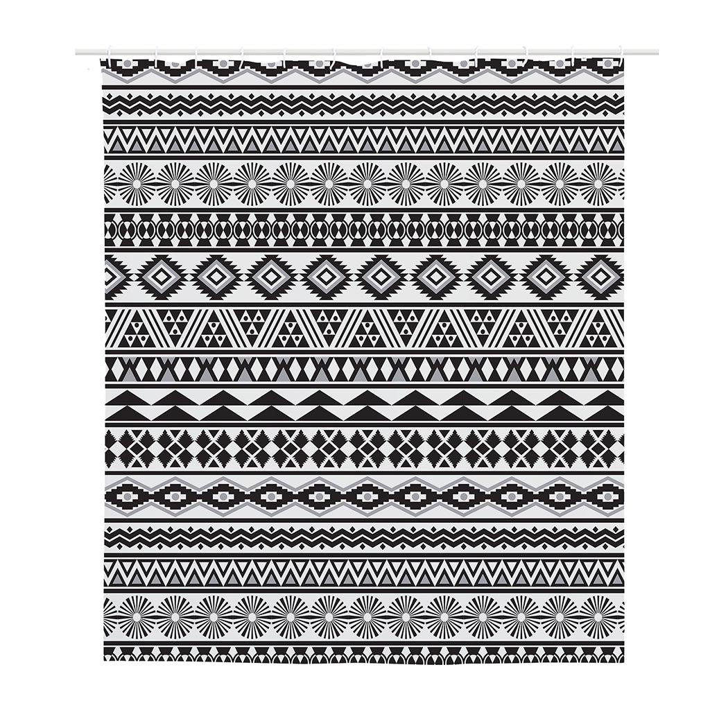 White And Grey Aztec Pattern Print Polyester Shower Curtain