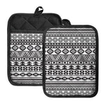 White And Grey Aztec Pattern Print Pot Holders With Pocket