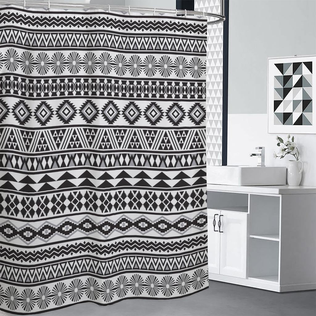 White And Grey Aztec Pattern Print Premium Shower Curtain