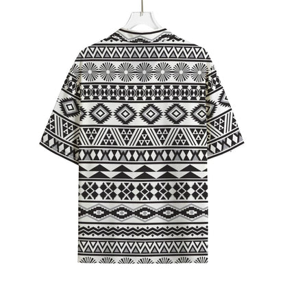 White And Grey Aztec Pattern Print Rayon Hawaiian Shirt