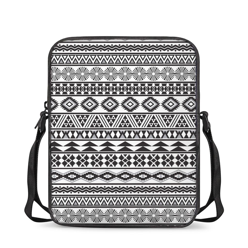 White And Grey Aztec Pattern Print Rectangular Crossbody Bag