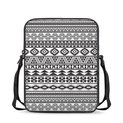White And Grey Aztec Pattern Print Rectangular Crossbody Bag