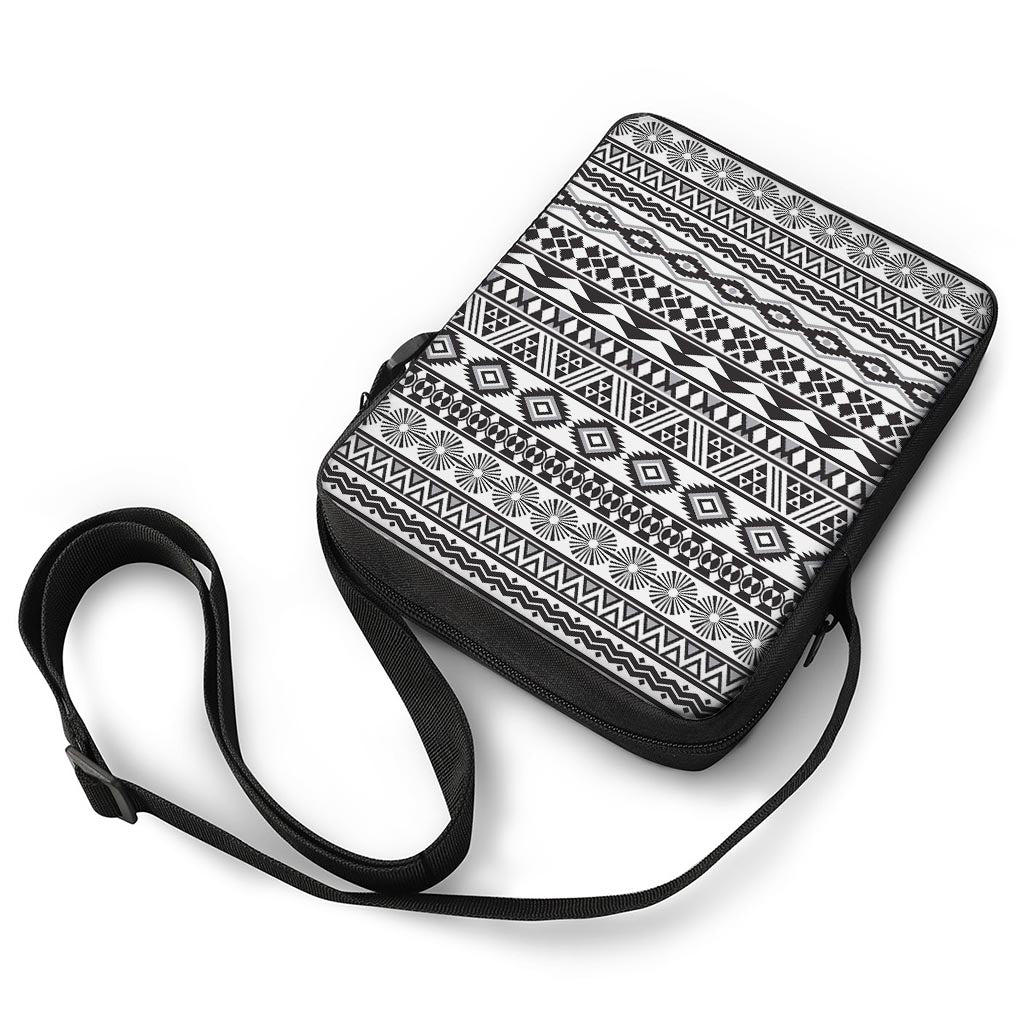 White And Grey Aztec Pattern Print Rectangular Crossbody Bag