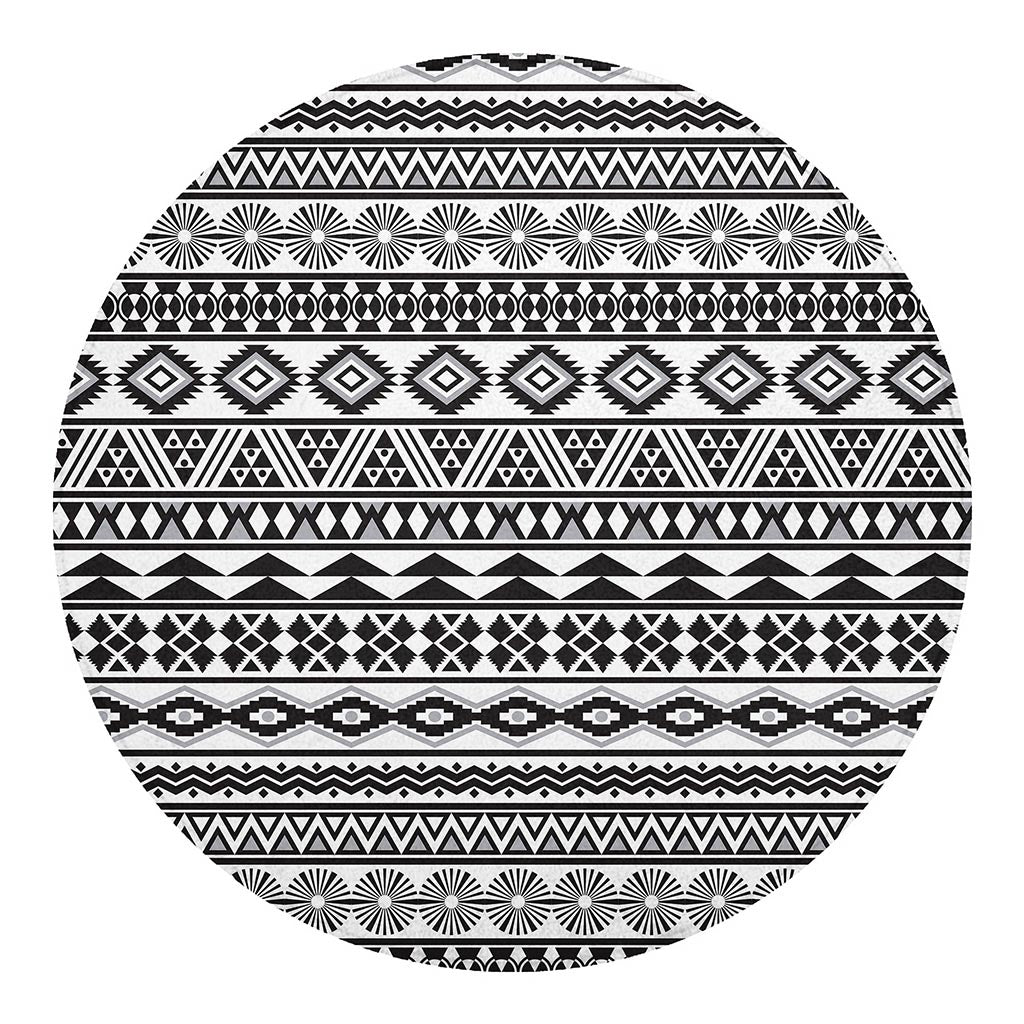 White And Grey Aztec Pattern Print Round Blanket