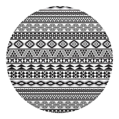 White And Grey Aztec Pattern Print Round Blanket