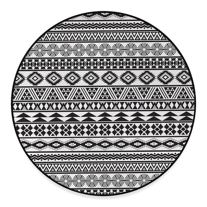 White And Grey Aztec Pattern Print Round Floor Mat