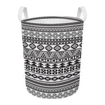 White And Grey Aztec Pattern Print Round Laundry Basket