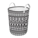 White And Grey Aztec Pattern Print Round Laundry Basket
