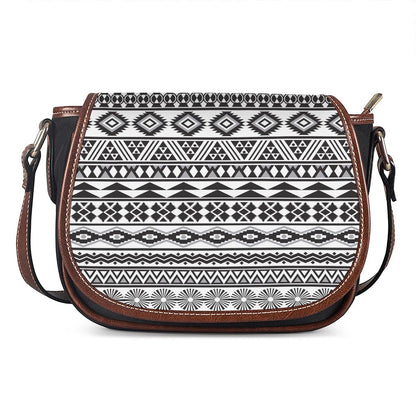 White And Grey Aztec Pattern Print Saddle Bag
