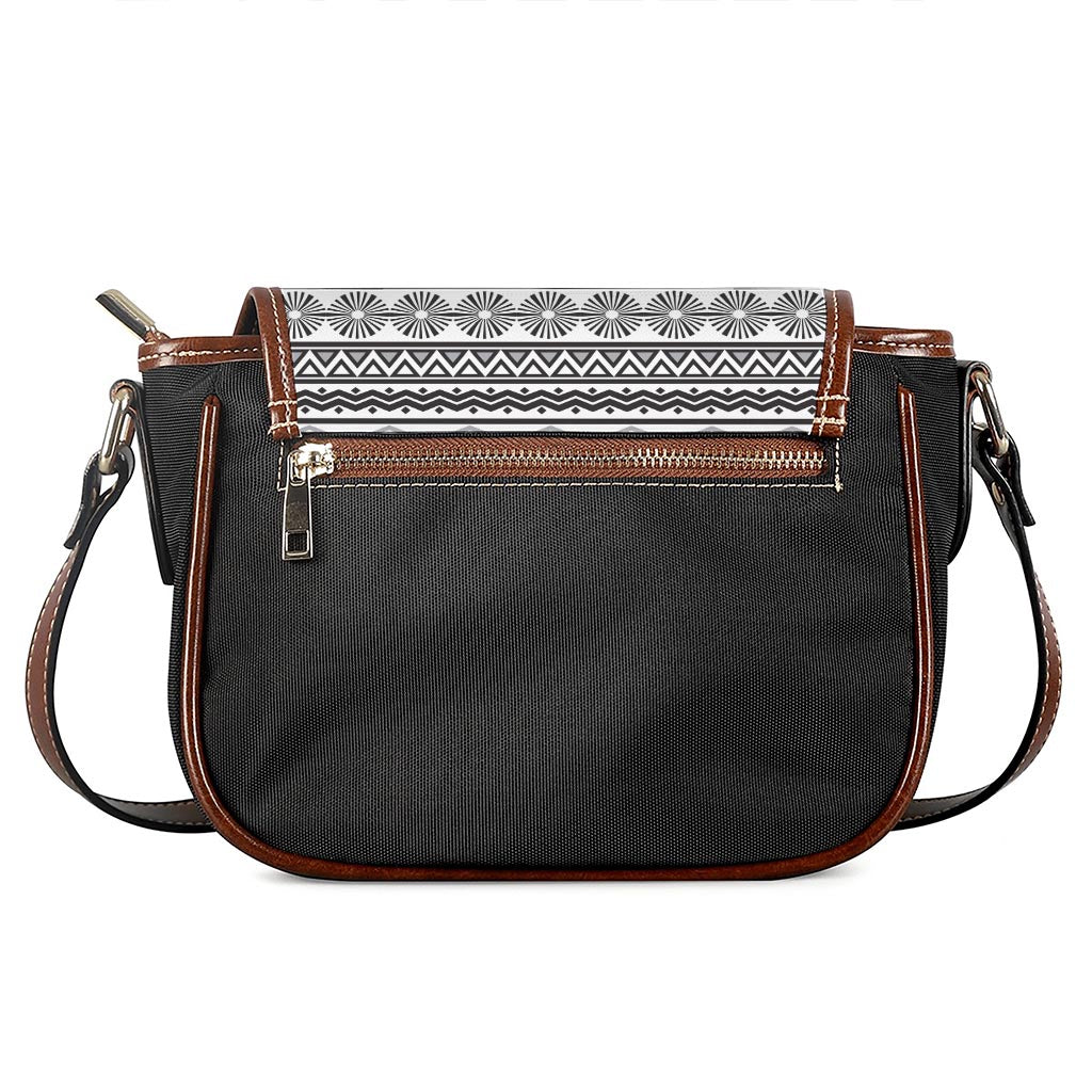 White And Grey Aztec Pattern Print Saddle Bag