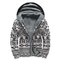 White And Grey Aztec Pattern Print Sherpa Lined Zip Up Hoodie