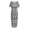 White And Grey Aztec Pattern Print Short Sleeve Long Nightdress