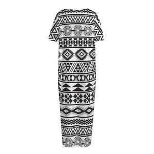 White And Grey Aztec Pattern Print Short Sleeve Long Nightdress