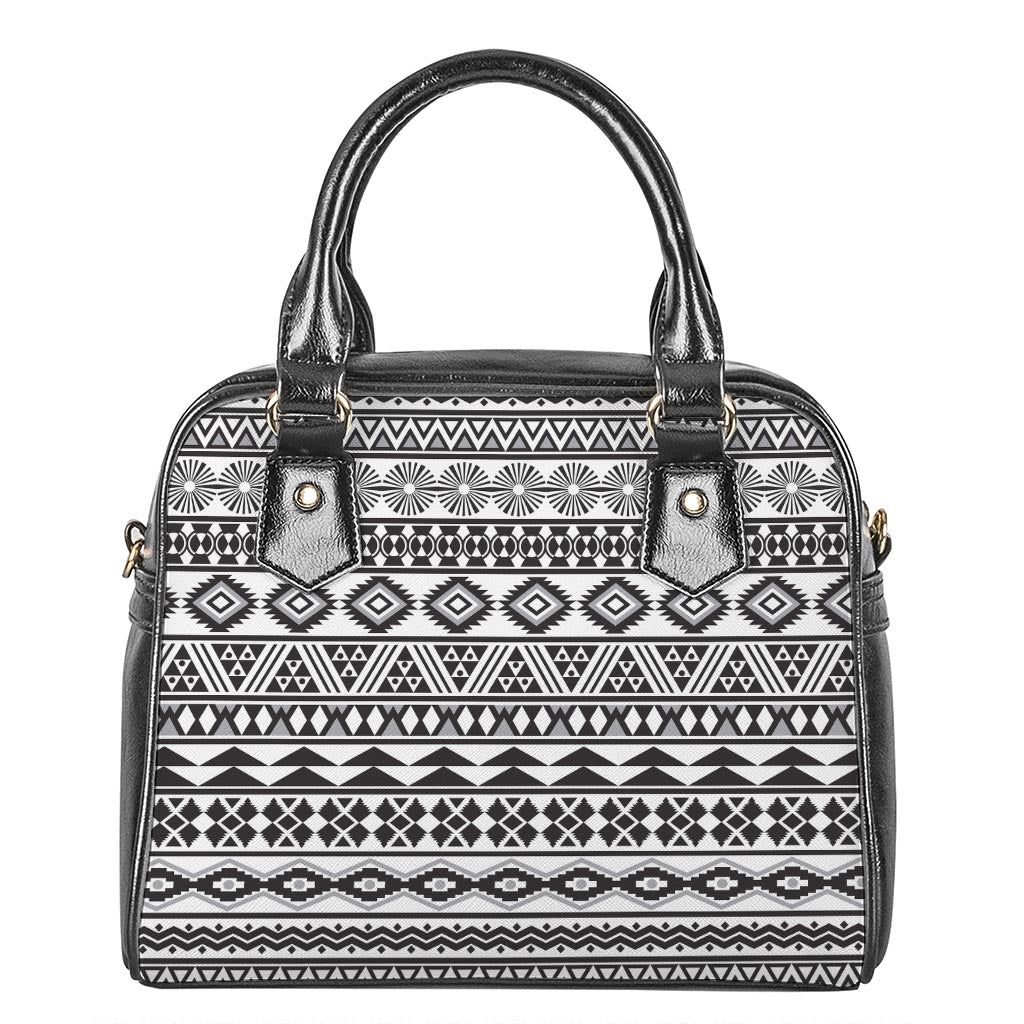 White And Grey Aztec Pattern Print Shoulder Handbag