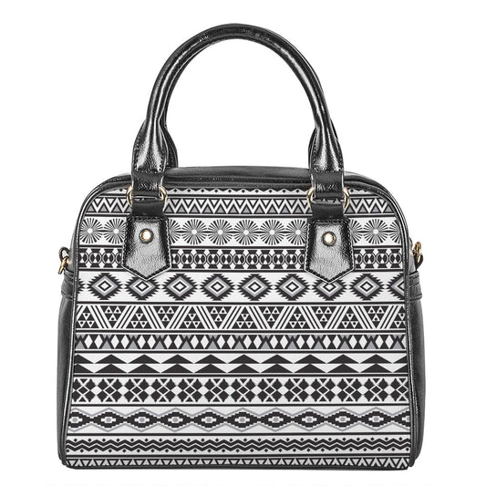 White And Grey Aztec Pattern Print Shoulder Handbag