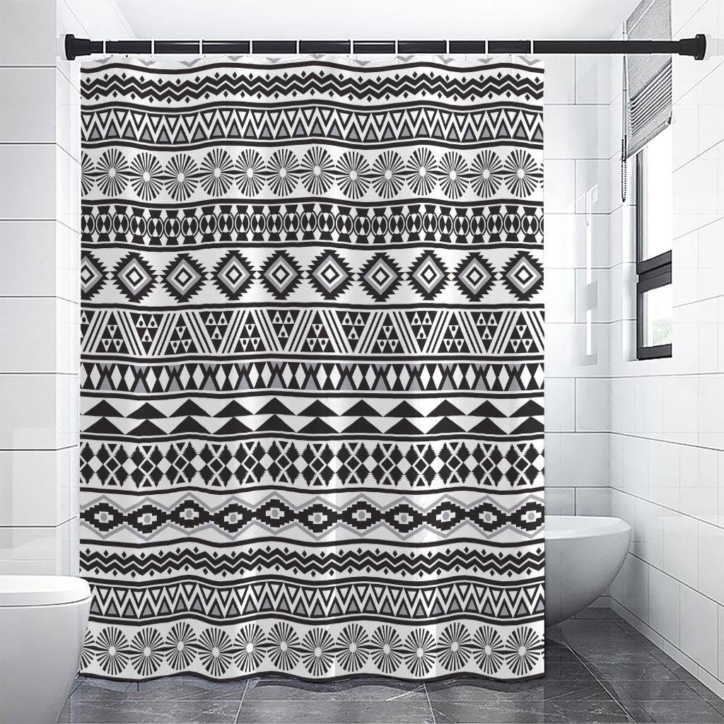 White And Grey Aztec Pattern Print Shower Curtain