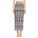 White And Grey Aztec Pattern Print Side Slit Maxi Skirt