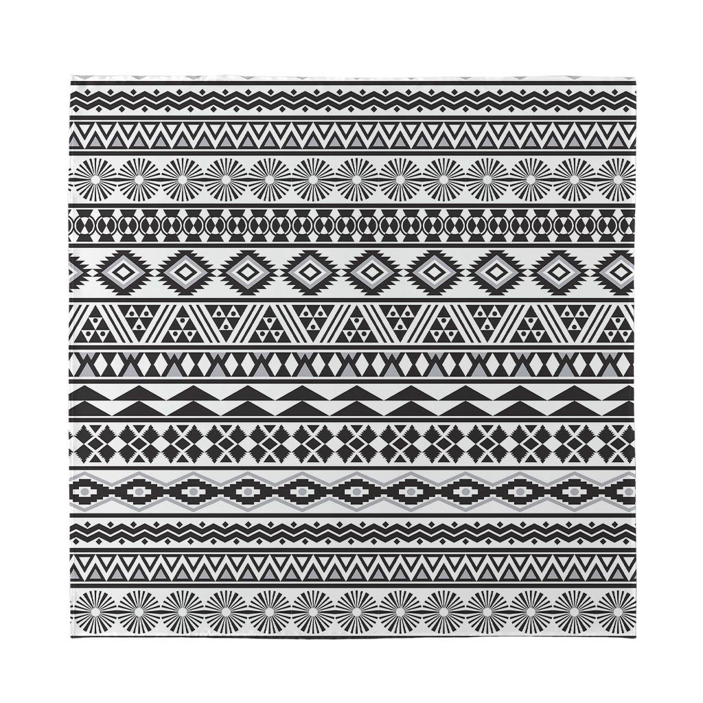 White And Grey Aztec Pattern Print Silk Bandana