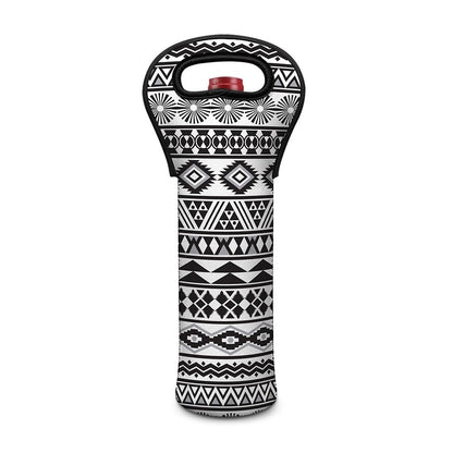 White And Grey Aztec Pattern Print Single Neoprene Wine Tote