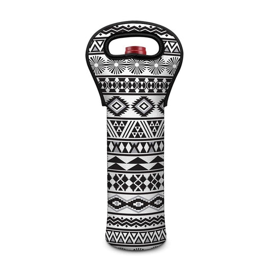 White And Grey Aztec Pattern Print Single Neoprene Wine Tote