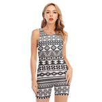 White And Grey Aztec Pattern Print Sleeveless One Piece Swimsuit