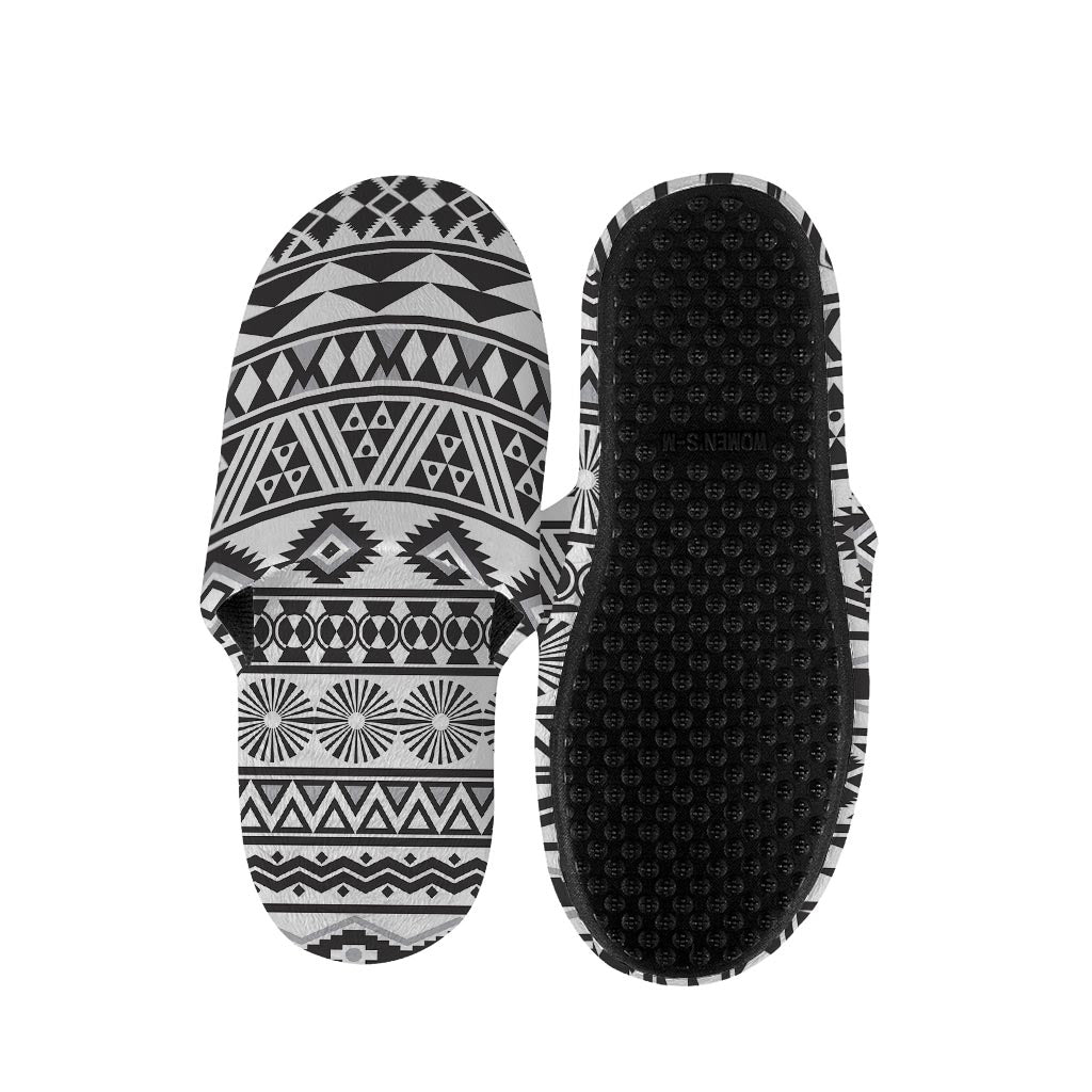 White And Grey Aztec Pattern Print Slippers